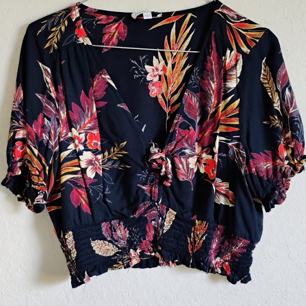 Patrons of Peace Blue Crop Tie Front Blouse